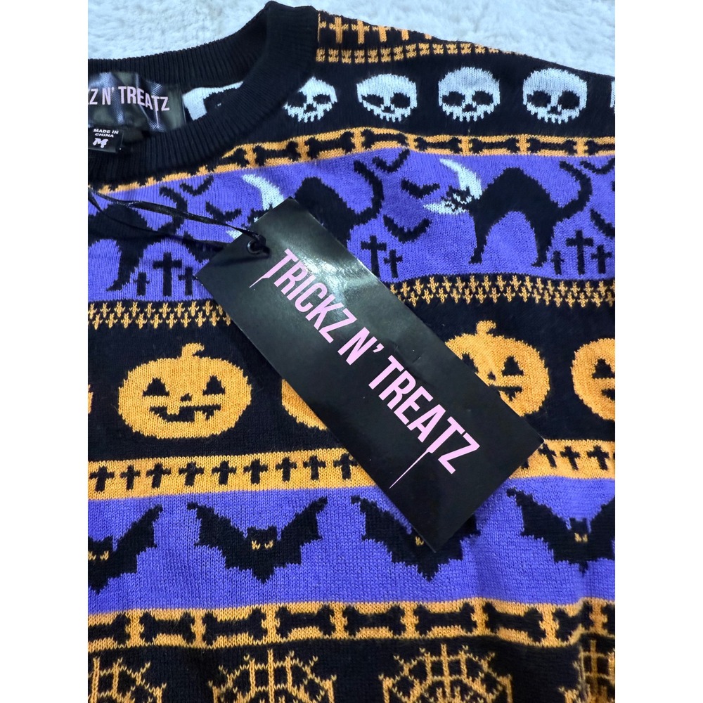 Dollskill Trickz N' Treatz Halloween Cropped Sweater Spooky Fair Isle Ghost M - Picture 5 of 7